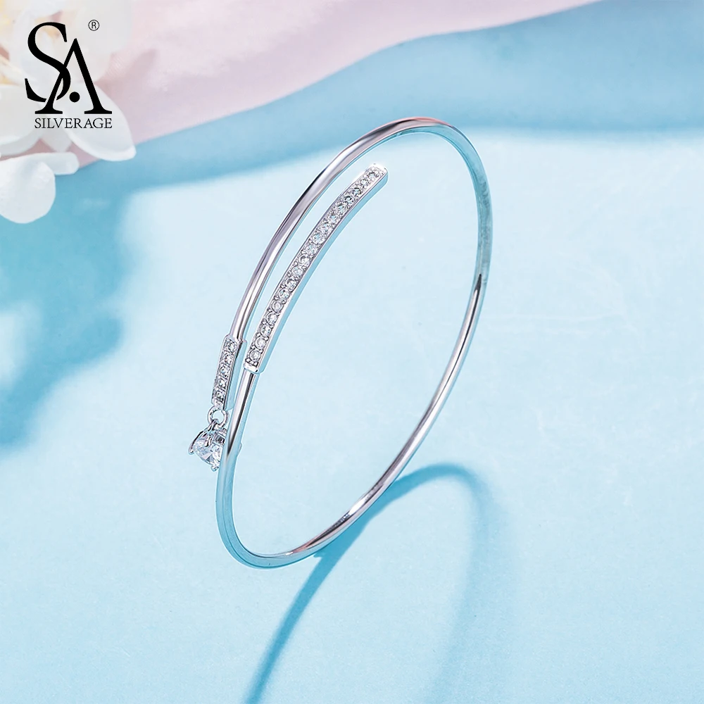 

100% 925 Sterling Silver Adjustable Bracelets & Bangles for Women Christmas Fine Jewelry New Design AAA CZ Bangles