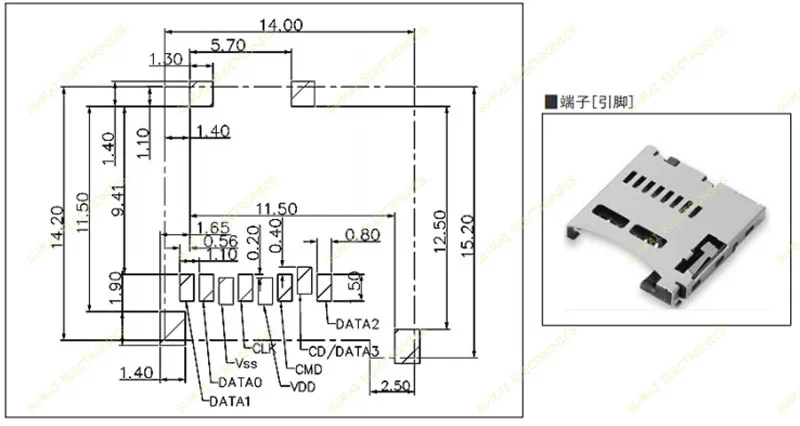 15 шт./лот позолоченный держатель Molex для мини SD карты Разъем TF Бесплатная