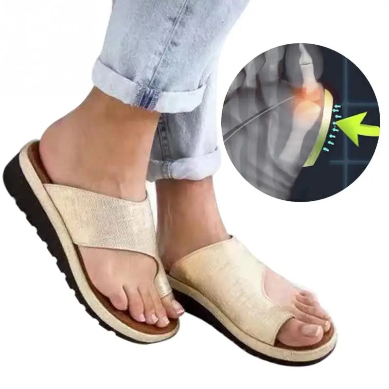 

New Fashion Ladies Summer Slippers Soft Feet Correct Shoes Foot Care Sandal Holiday Beach Sandal Slippers 36-43 Size Golden