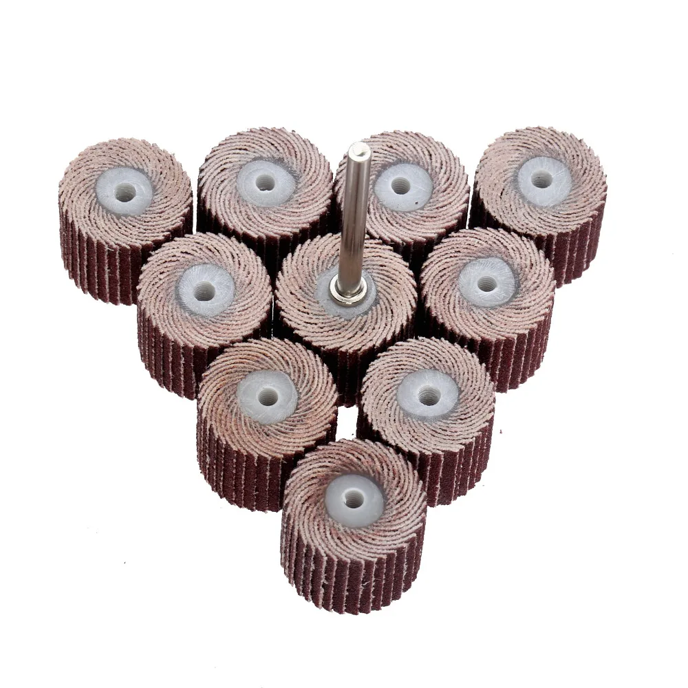 1pc Mandrel 10pcs Flap Wheel Brushes Emery Cloth Abrasive Sandpaper Grinding Compatible for Woodworking Disc 20mm 80#