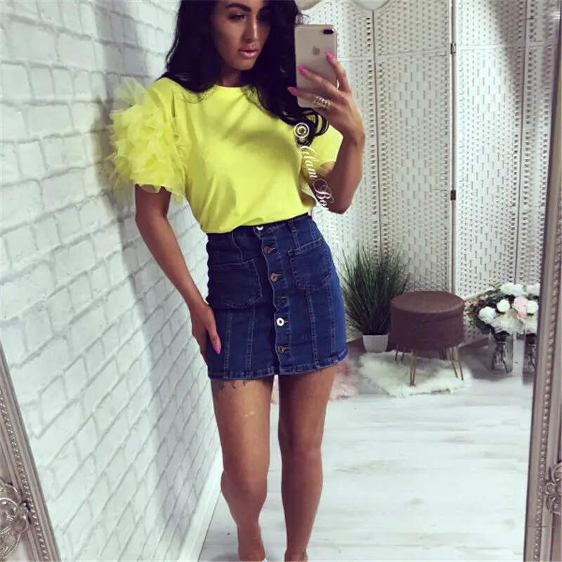 

Women Short Sleeve Mesh T Shirts Fashion Pure Color Ladies Summer Casual Mesh Sleeve Patchwork Tops Shirt