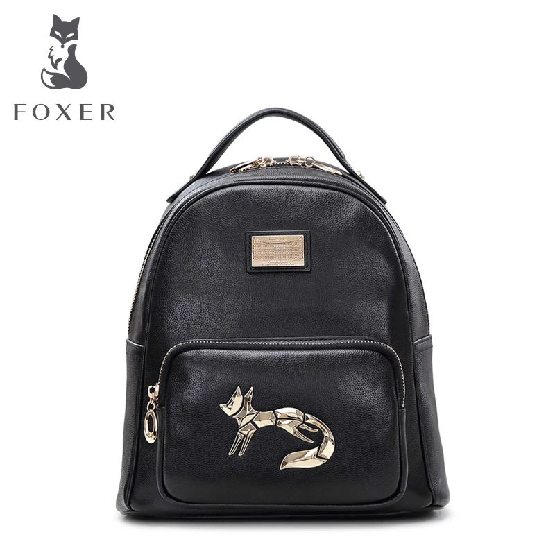 FOXER Brand font b Women b font Genuine leather font b Backpack b font Girls school