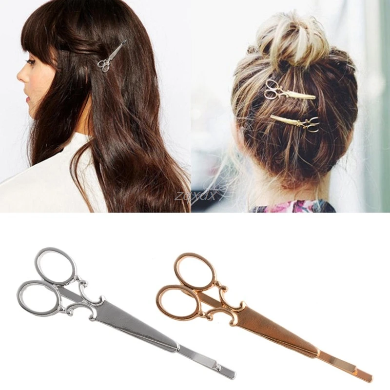 Модные женские Туфли шикарные ножницы Форма HairClip золото/серебро Pin волос Аксессуары Z11 Прямая поставка