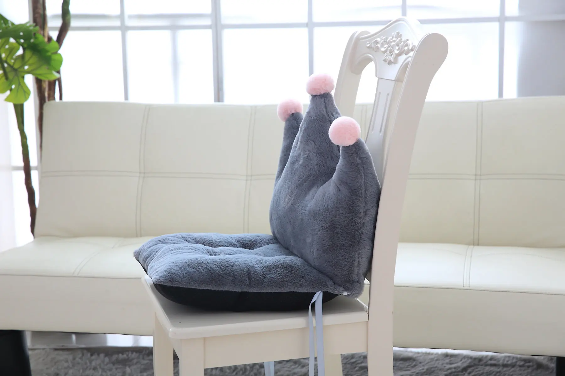 Корона Форма плюшевая подушка стул диван сиденье Подушка Соединенные подушки для спинки стула Искусственный Кролик Мех Противоскользящий офис зима теплый подарок