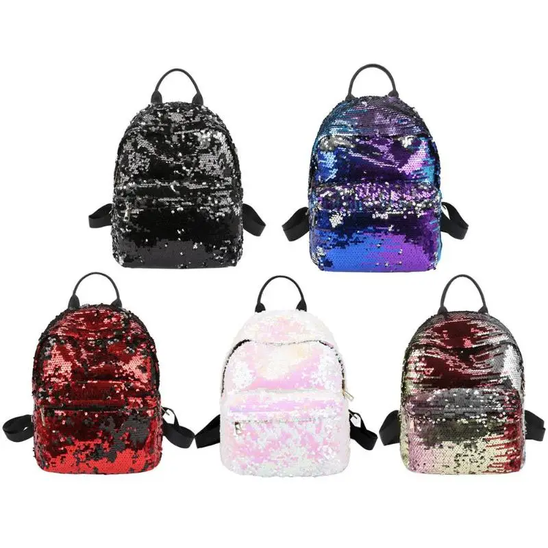 Sequins Women PU Backpacks Glitter Large Girls School Travel Shoulder Bags Black School Bag Travel Shoulder Bags