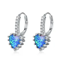 Pendientes de aro de corazón de piedra de fuego místico de boda para mujer 925 Plata Rosa oro Color grande blanco azul fuego ópalo pendientes(China)