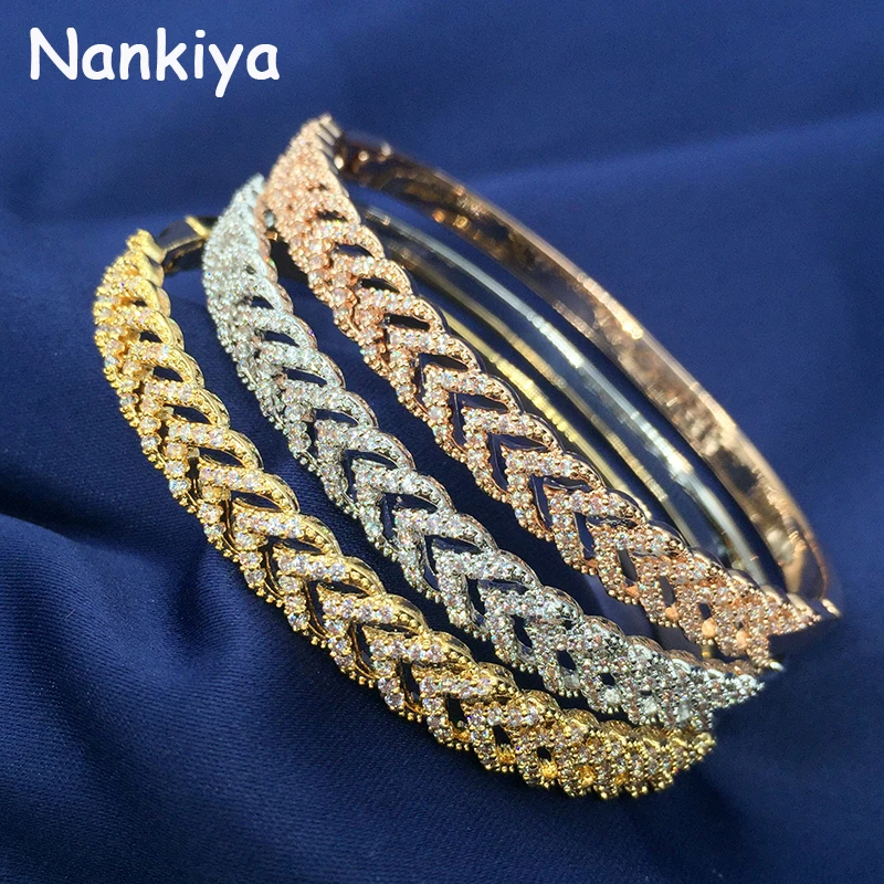 Nankiya Fashion Copper Cubic Zirconia Arrow Bangles Cuff Bracelet for Women Dating Accessories Wedding Jewellery NZ110-B | Украшения и