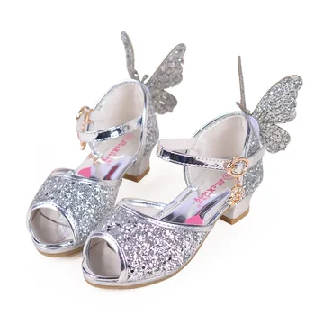 

2020 summer new girls sandals girl shoes Butterfly Sequin Non-slip paillette party princess queen children low heels children