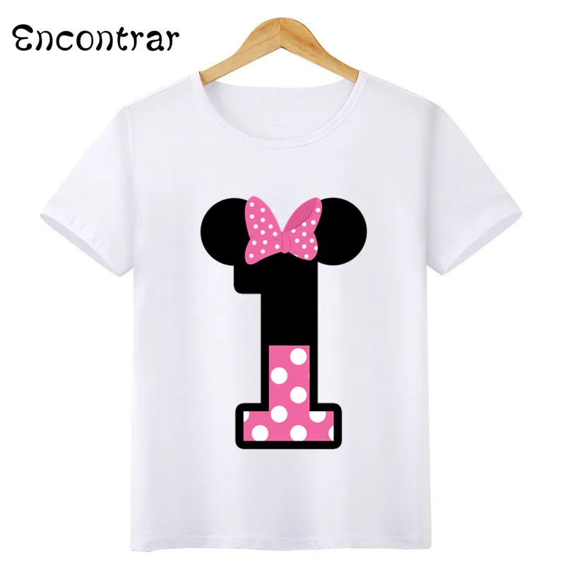 Детская футболка с милым дизайном для дня рождения с номером и бантом, повседневные топы с короткими рукавами для мальчиков и девочек, Забавная детская футболка, ooo3056 - Цвет: oHKP3056A