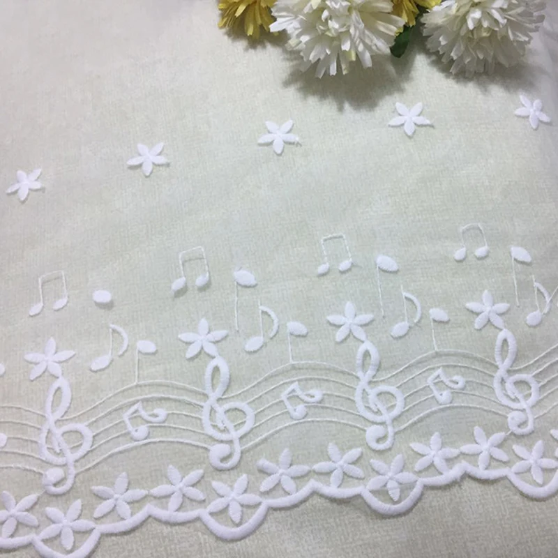 

1Yard 35cm High Quality Embroidered Fabric African Lace Fabric Flower Tulle Lace Trim Musical Notes Lace Fabric Sewing Supplies
