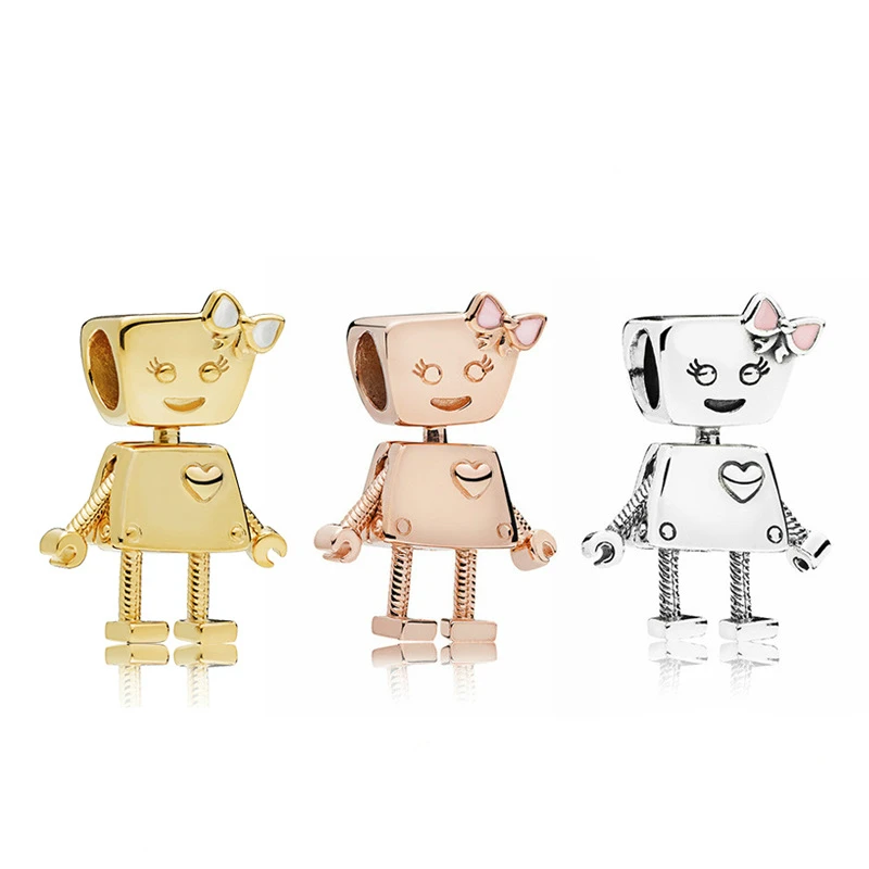 5PCS-Vintage-Gold-Metal-Plating-Bead-White-Enamel-Power-Love-Heart-Robot-Pendant-Charm-Fit-Original
