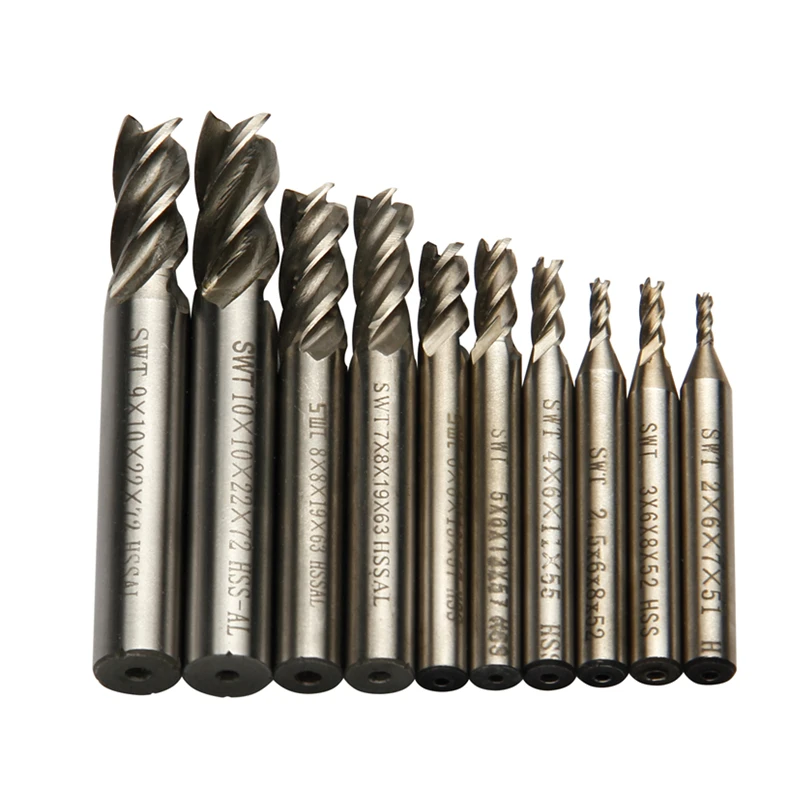 

10pcs/set 2/2.5/3/4/5/6/7/8/9/10mm 4 Blades Flute Milling Cutter Router Bit CNC Mill Drill Bit Carbide End Mill CNC Tools HSS