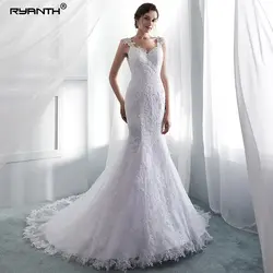 Ryanth Robe De Mariage свадебные платья Русалочки кепки рукавом Сексуальная Кружевное Свадебное Платье Иллюзия сзади Brautkleid Vestido Novia 2018