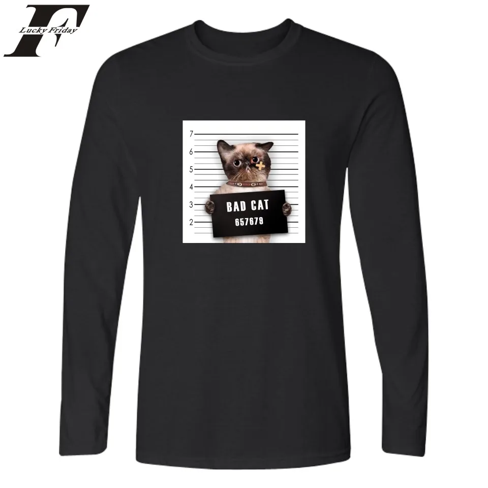 LUCKYFRIDAYF Bad Cat Футболка мужская забавная Весенняя Повседневная футболка с длинным