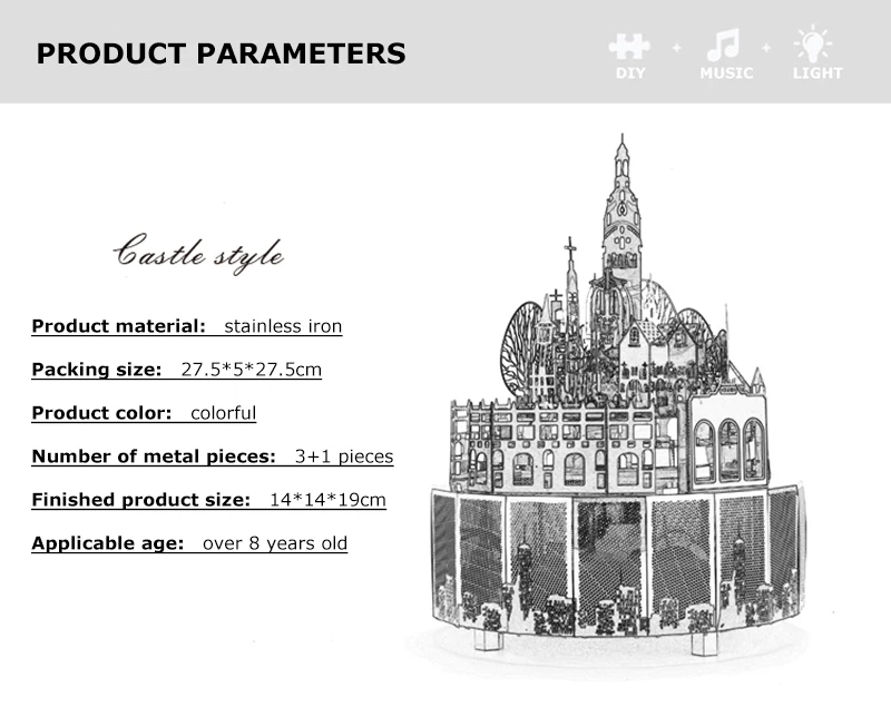 3D металлическая модель-головоломка, музыкальная шкатулка, рождественский подарок, музыка и светильник, музыкальная шкатулка, подарок на день Святого Валентина# замок, стиль, тема, сделай сам, для детей и взрослых