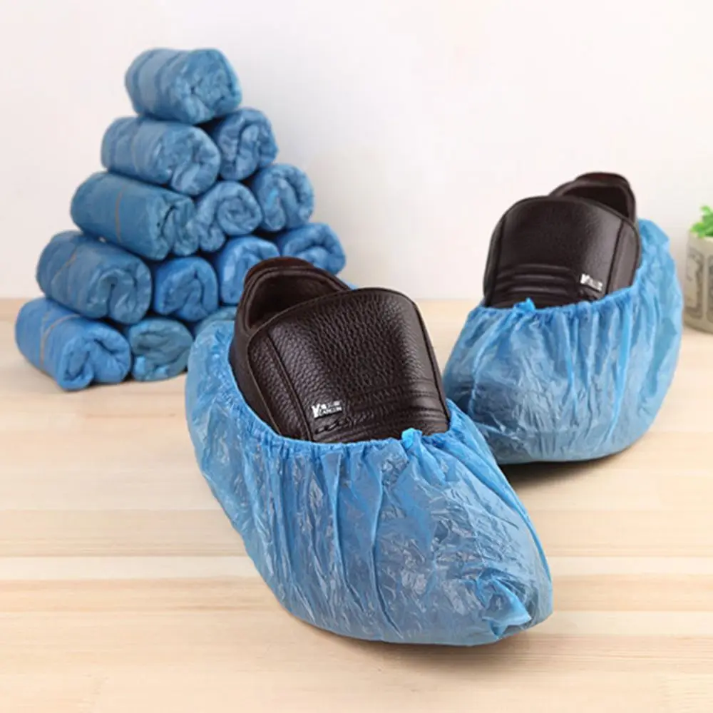 100Pcs Plastic Rain Waterproof Disposable Shoe Covers Overshoes Blue Boot Cover