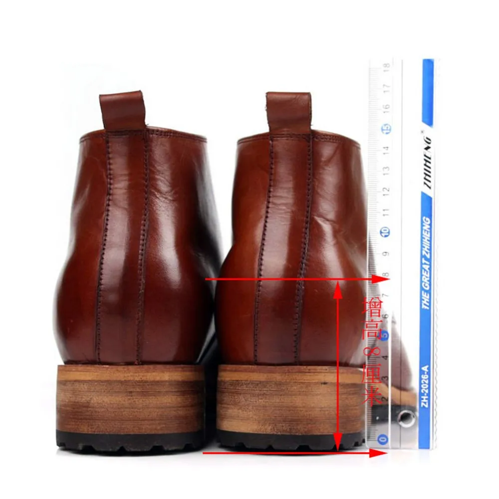Ручной работы в стиле ретро для мужчин's пояса из натуральной кожи Челси сапоги и ботинки для девочек получить выше 2,36 дюйм(ов) увеличивающий рост с внутренним каблуком и толстой стелькой