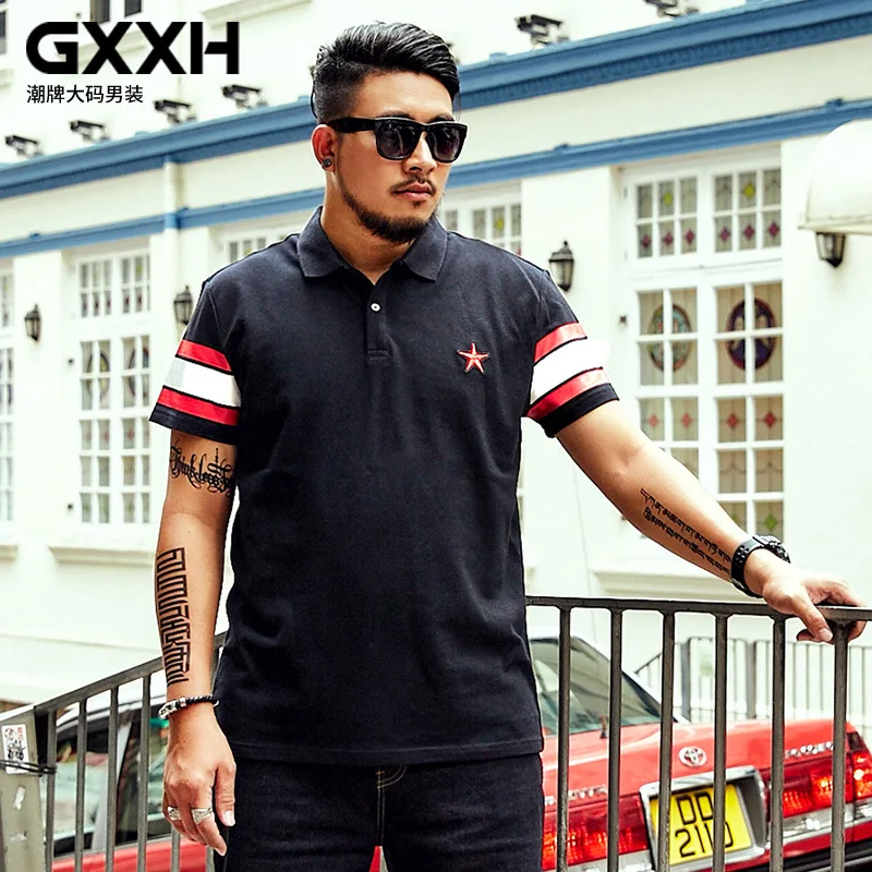 GXXH Summer Short sleeved Polo Shirt Loose Printed Fat Guy Plus size