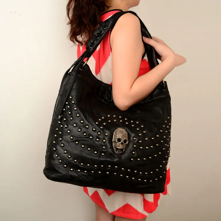 

2016 women's  genuine leather handbag casual all-match sheepskin rivet big bag one shoulder handbag cross-body 100%