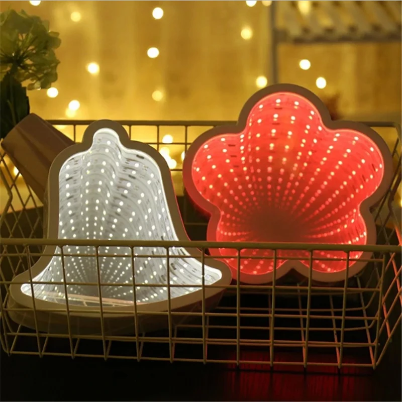 

Novelty LED Tunnel White Night Light Heart Star Cloud Shape Cosmetic Mirror Abyss Effect Gift Christmas Party Festival Decor