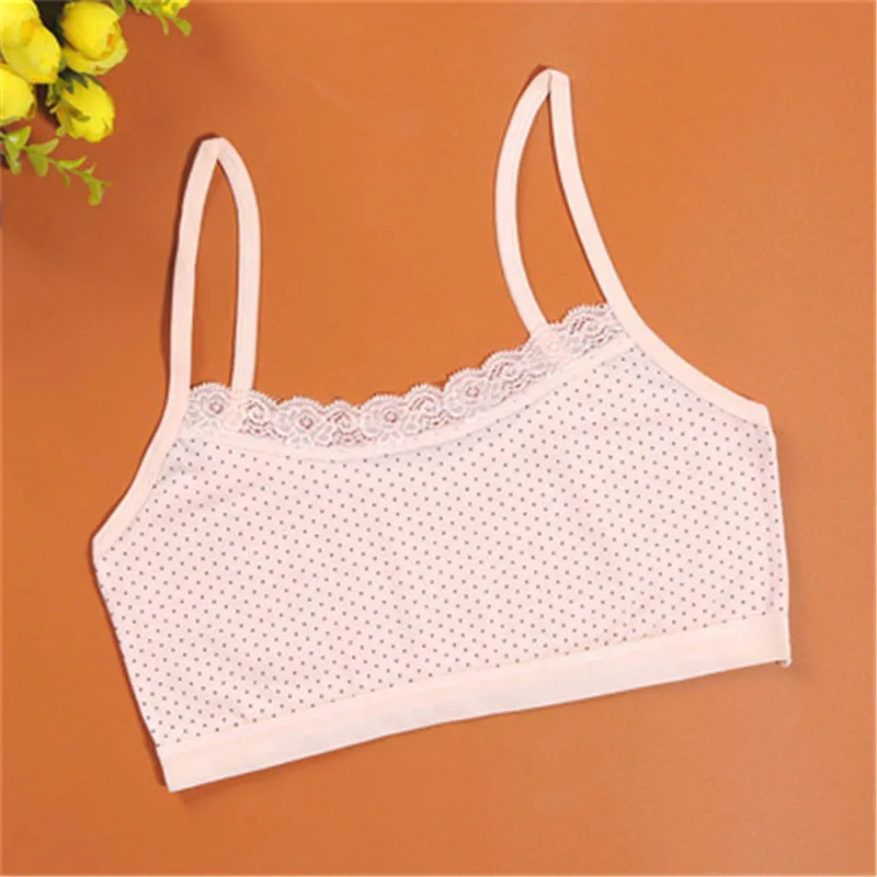 2018 New Fashion Young Girls Cotton Camisoles Girl Underwear Printing Lace vest Top For Teens Training camisole