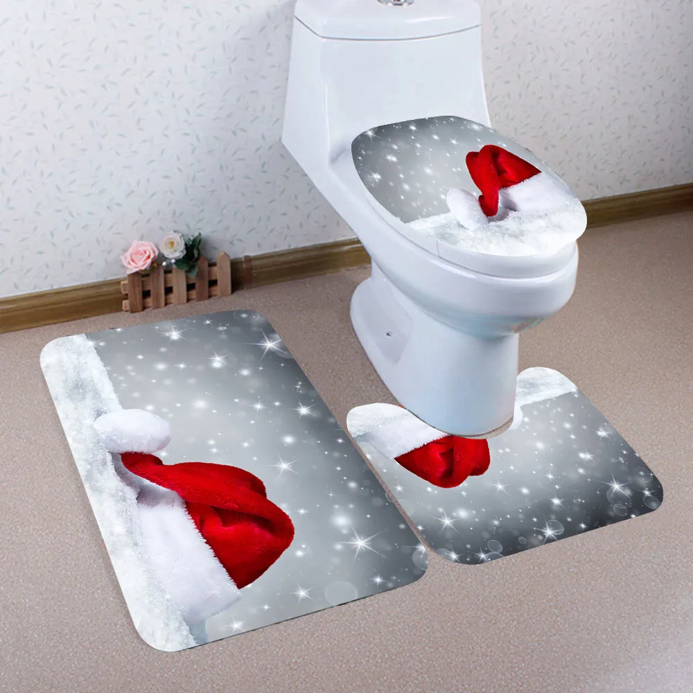3 шт Рождественская ванная комната Нескользящая стойка для тряпок+ крышка унитаза+ набор ковриков для ванной#25 - Цвет: A