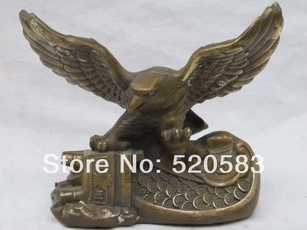 

7"Geomanti China feng shui Bronze Prosperous Gathering Flying Eagle Ding statue