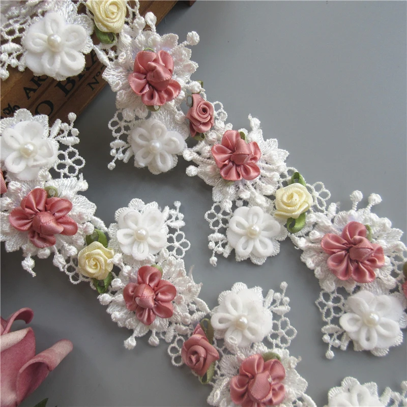 

2 Meters 55mm White Cotton Flower Beads Lace Edge Trim Ribbon Fabric Embroidered Applique Sewing Craft Wedding Dress Clothes DIY