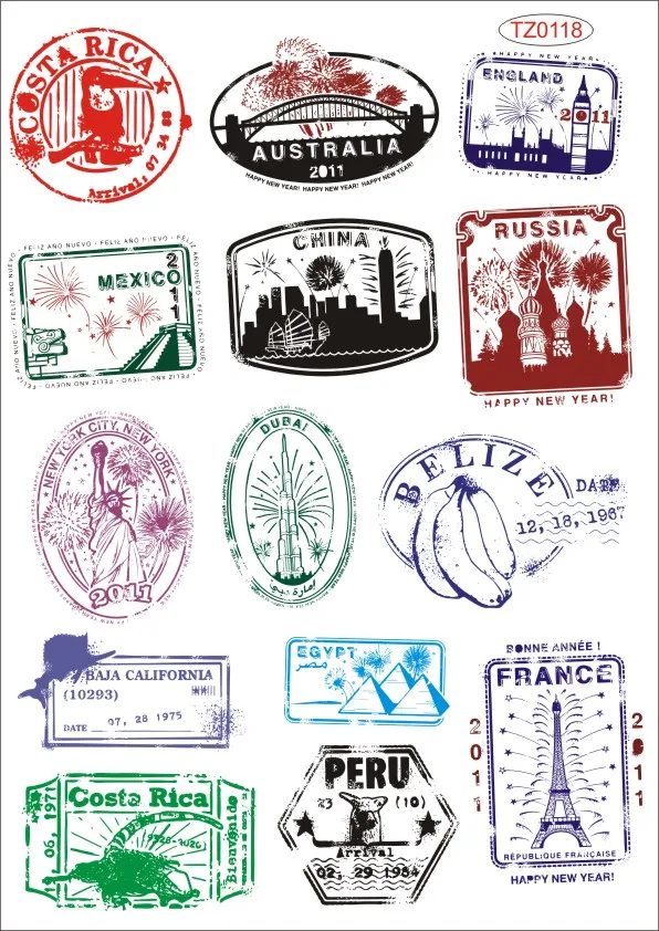 Vintage postmarked reminisced travel bag Luggage Guitar laptop stickers waterproof sunscreen PVC Car sticker tz0118