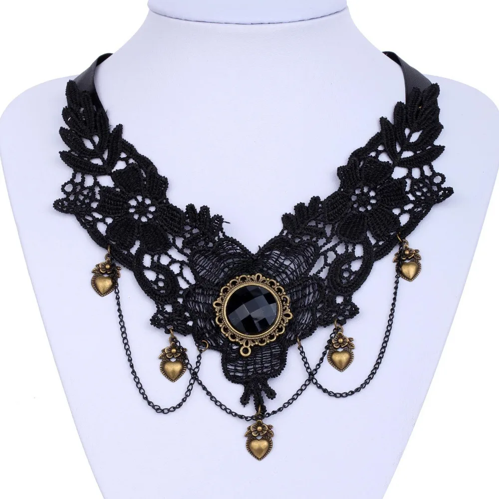 Free Shipping! Black Multi Chain Gothic Handmade Lolita Heart Drop