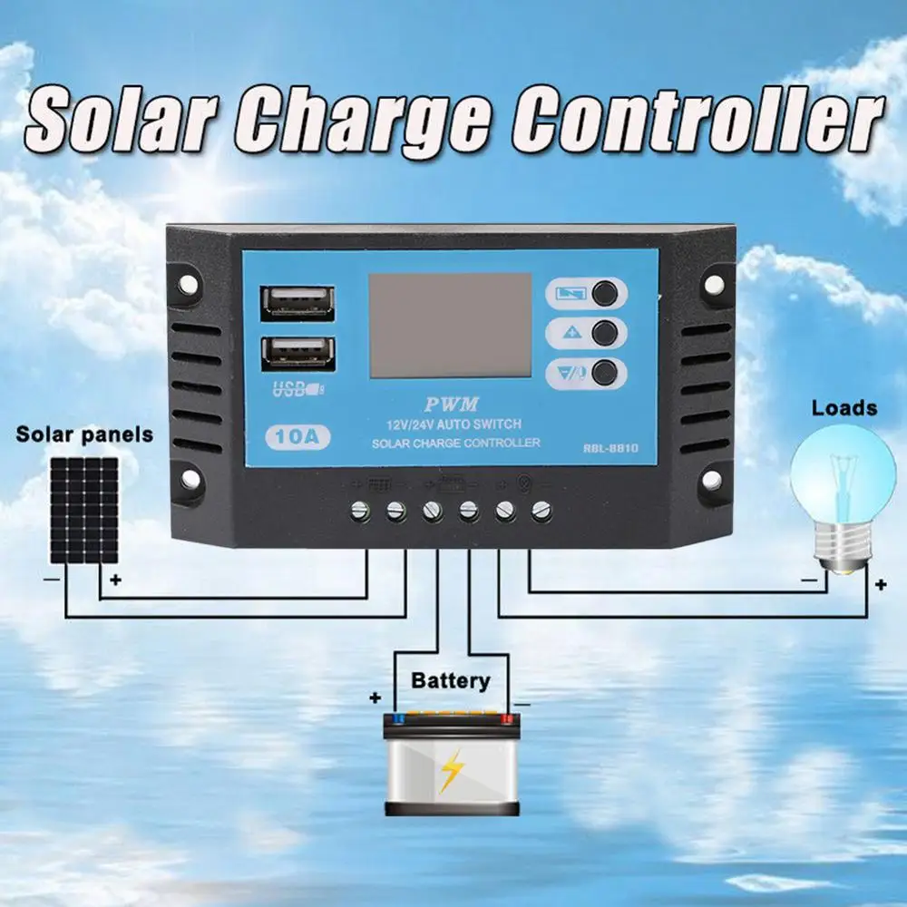 Отличительный 10A 12 V 24 V Автоматический Контроллер заряда с ЖК-дисплеем Dual USB 5 V Выход солнечная батарея для телефона регулятор зарядного устройства