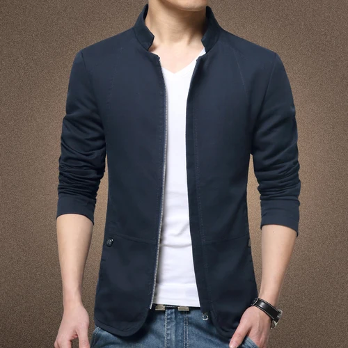 Men's Basic Mandarin Collar Zip Lightweight Fitted Cotton Jacket Washed