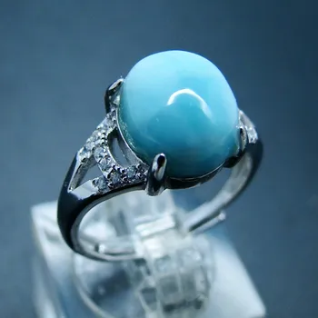 

Natural Gemstone 10*8mm Oval Shape Real Larimar Stone Resizable Rings 925 Sterling Silver Ring for Party/New Year/Birthday Gift