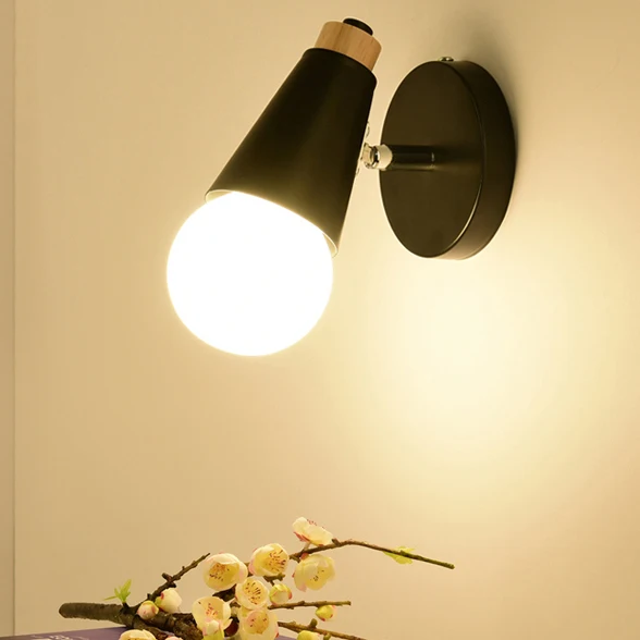 Современный светодиодный настенный светильник из дерева, металлический настенный светильник, Светильники для гостиной, спальни, Простой настенный светильник, s Vintag, внутреннее освещение, светодиодный светильник - Цвет абажура: 1 wall light black