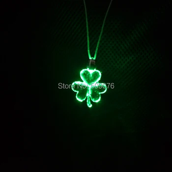 

6pcs/lot LED Party necklaces green Lights light up clover lanyard flash Lucky grass lanyard for Saint Patrick's day