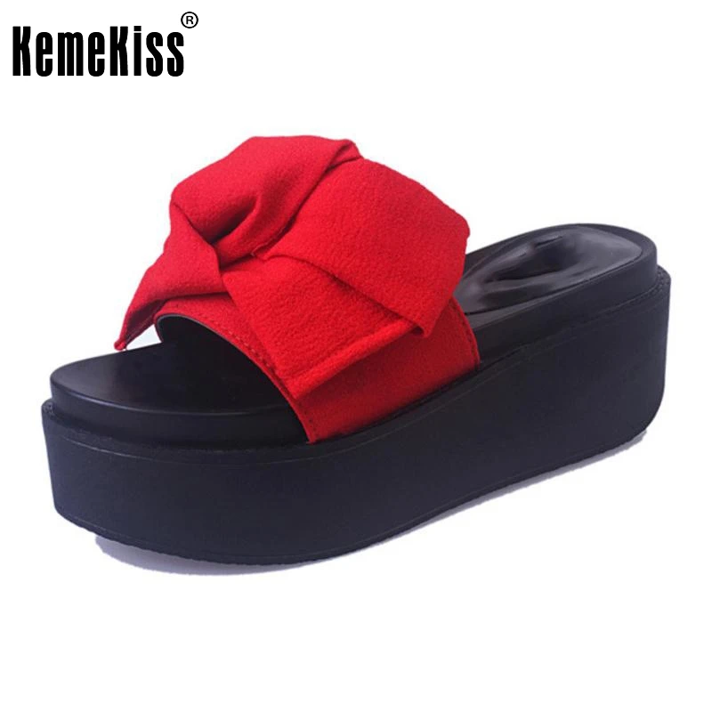 

Ladies Wedges Sandals Women Bowtie Platform Slippers Solid Color High Wedges Shoe Vacation Summer Beach Footwears Size 35-39