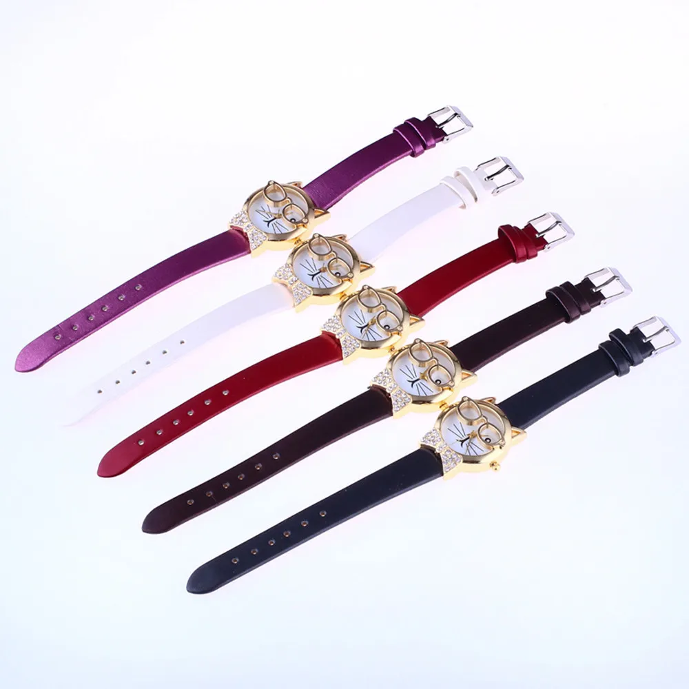 Милые очки кот кварцевые часы для женщин темперамент из искусственной кожи ремешок аналоговые наручные часы женские спортивные часы платье часы# YL5