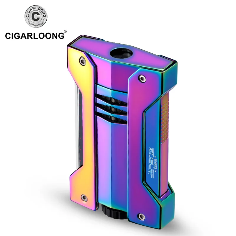 Butane Gas Lighter Metal Windproof Cigar Torch Lighter Portable Jet Flame Cigarette Lighter with Gift Box