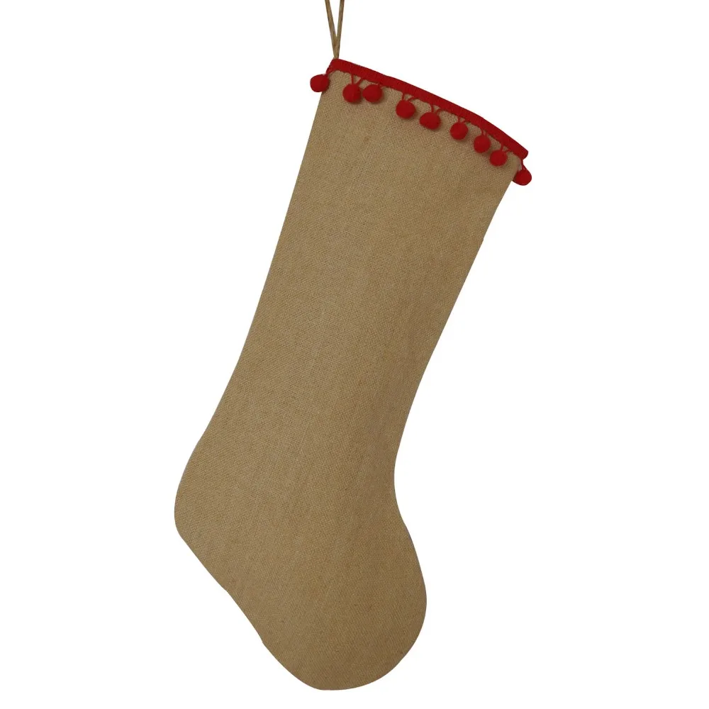 Personalized Jute/Burlap Christmas Stocking Solid Jute with red ball