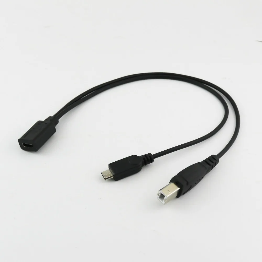 5x USB 3,1 Тип C Женский Micro Мужской и USB 2,0 B штекер данных зарядки Y разветвитель, соединительный кабель 30 см/1ft