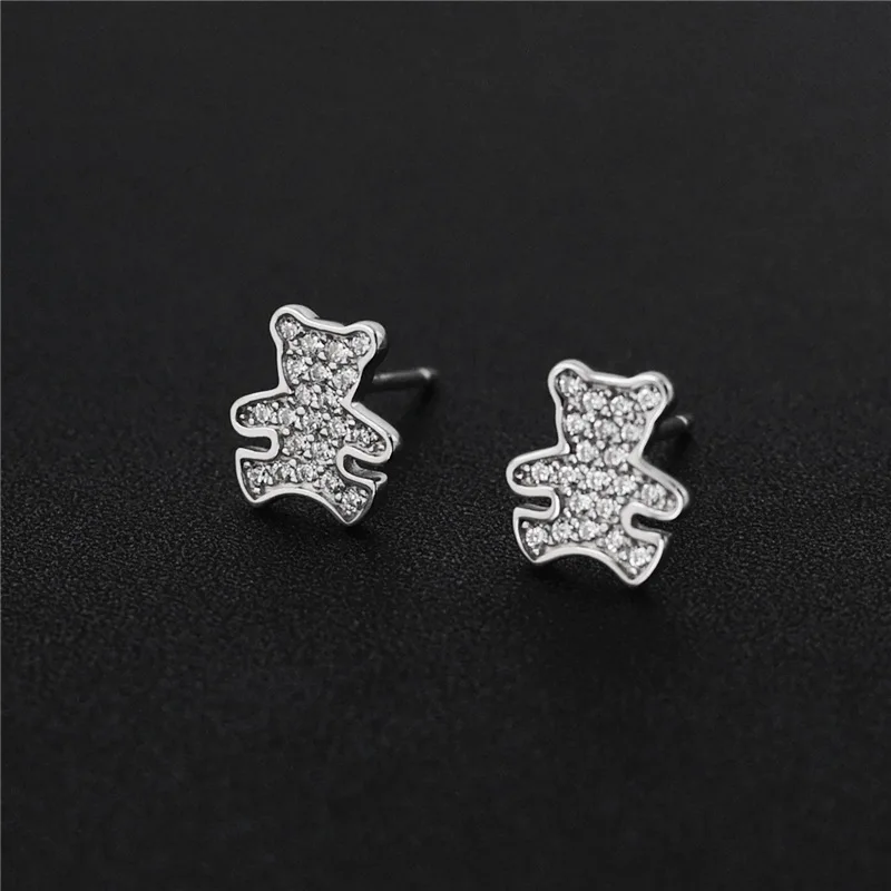 bear full cubic zircon earring 100% 925 Sterling silver Jewelry fashion Hypoallergenic Stud earrings for women gift