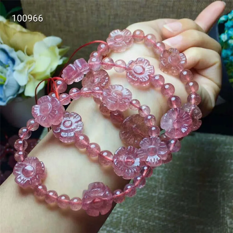 6mm Genuine Red Natural Strawberry Quartz Bracelets Flower Shape
