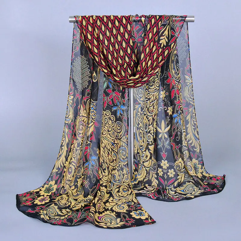 

Women New Chiffon Scarves Spring Popular Peacock olives printed Silk Scarves Pashmina Cashmere Shawl Poncho Gift 160X50CM