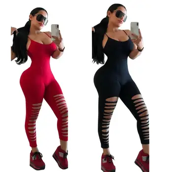 

Hot Sexy Solid Color Strapless Strap Sleeveless Hollow Out Women Sexy Bodycon Women Jumpsuits