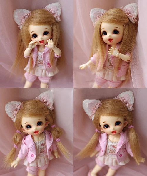 3-4/" 9-10cm BJD fabric fur wig Black short hair for AE PukiFee lati 1//12 Doll