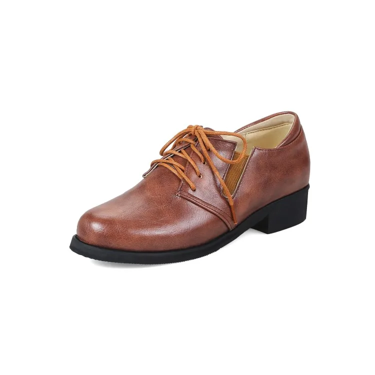 Размеры 34-48, весенне-осенние туфли на плоской подошве со шнуровкой Женские Классические однотонные Туфли-оксфорды с круглым носком высококачественная повседневная обувь в стиле ретро - Цвет: as photo