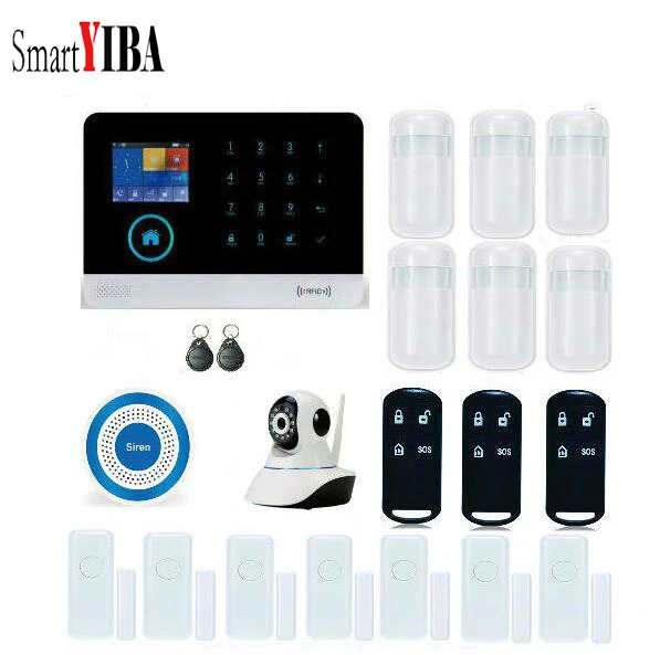 SmartYIBA GSM Home Alarm System Wireless Wifi GPRS App Remote Home Security Residential Alarm with Camera Audio Chat SMS Alert - Цвет: YB103256