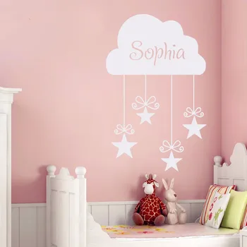 

DIY Custom Name Decals Vinyl Cloud And Stars Wall Sticker Home Decor Baby Girls Bedroom Wall Art Decoration Kids Room Mural