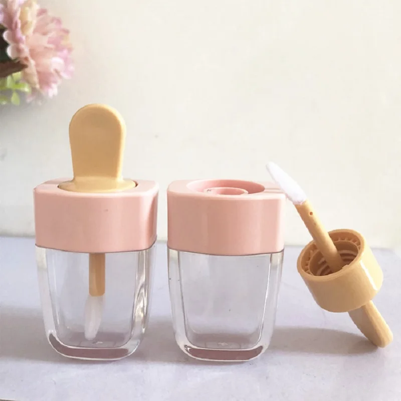 

Empty 7 ML Lip Gloss Tube Pink Ice Cream Shaped Cosmetic Container DIY Makeup Packaging Lipgloss Containers with Brush