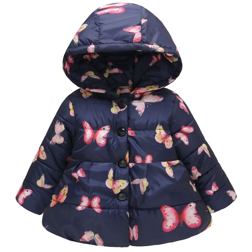Детская куртка с бабочками для мальчиков и девочек зимняя плотная теплая - Фото №1
